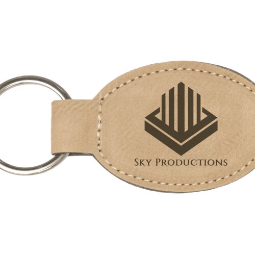 Personalized 3" x 1 3/4" Light Brown Laserable Leatherette Oval Keychain Thumbnail