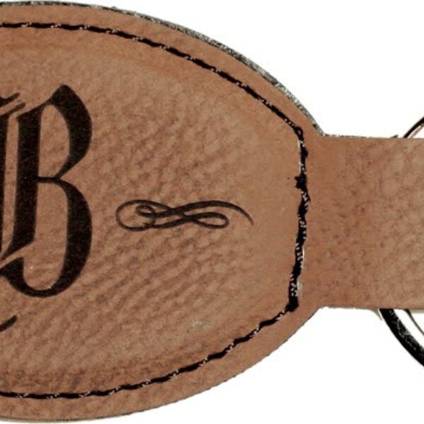 Personalized 3" x 1 3/4" Dark Brown Laserable Leatherette Oval Keychain Thumbnail