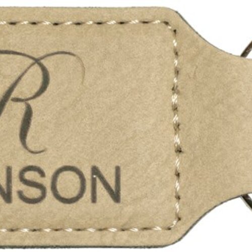 Personalized 2 3/4" x 1 1/4" Light Brown Laserable Leatherette Rectangle Keychain Thumbnail