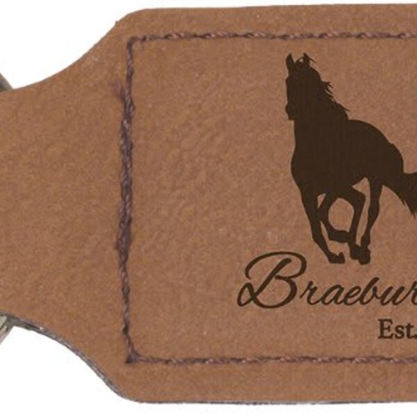 Personalized 2 3/4" x 1 1/4" Dark Brown Laserable Leatherette Rectangle Keychain Thumbnail