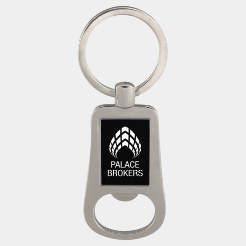 Personalized 2 1/8" Silver/Black Laserable Bottle Opener Keychain Thumbnail