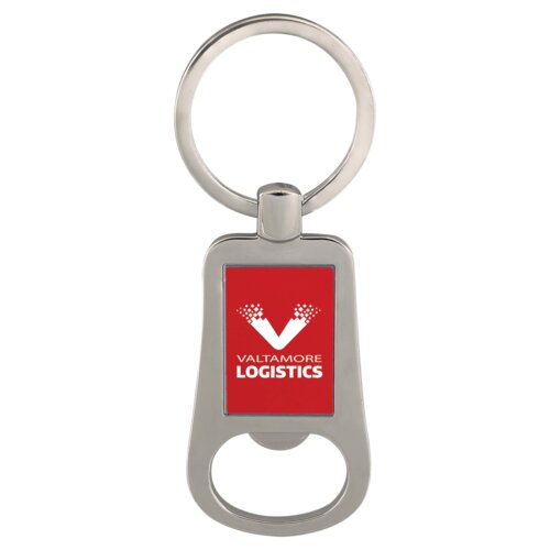 Personalized 2 1/8" Silver/Red Laserable Bottle Opener Keychain Thumbnail