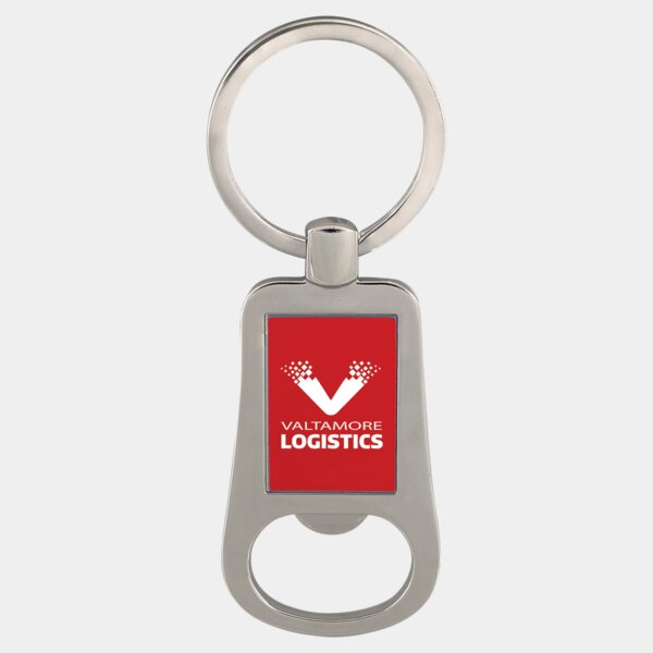 Personalized 2 1/8" Silver/Red Laserable Bottle Opener Keychain Thumbnail
