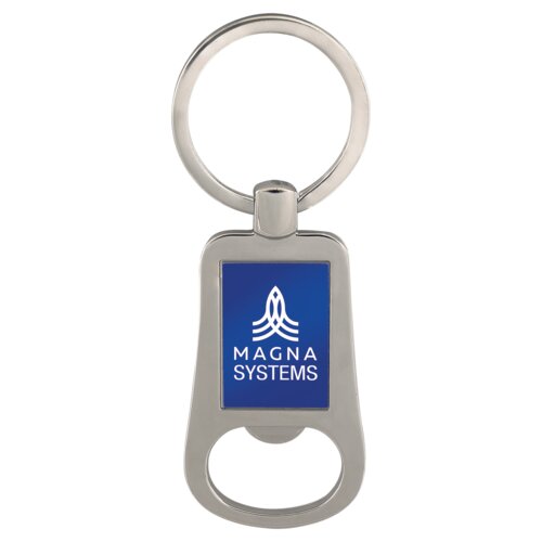 Personalized 2 1/8" Silver/Blue Laserable Bottle Opener Keychain Thumbnail