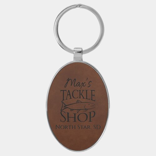 Personalized 3" x 1 3/4" Laserable Leatherette/Metal Dark Brown Oval Keychain Thumbnail