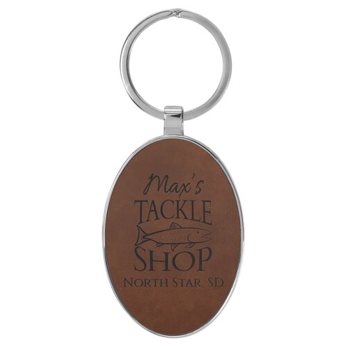 Personalized 3" x 1 3/4" Laserable Leatherette/Metal Dark Brown Oval Keychain Thumbnail
