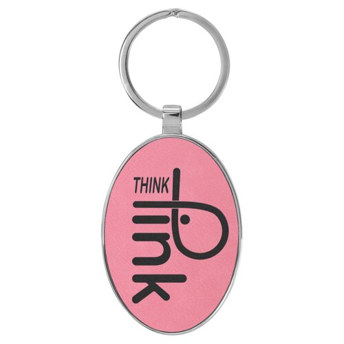 Personalized 3" x 1 3/4" Laserable Leatherette/Metal Pink Oval Keychain Thumbnail
