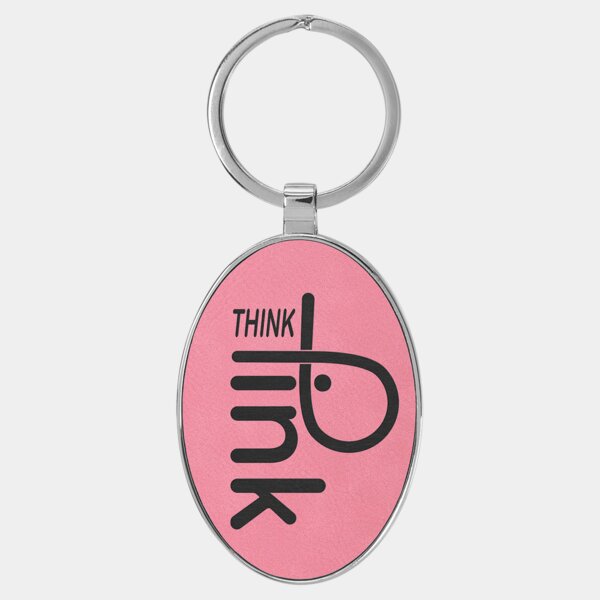 Personalized 3" x 1 3/4" Laserable Leatherette/Metal Pink Oval Keychain Thumbnail