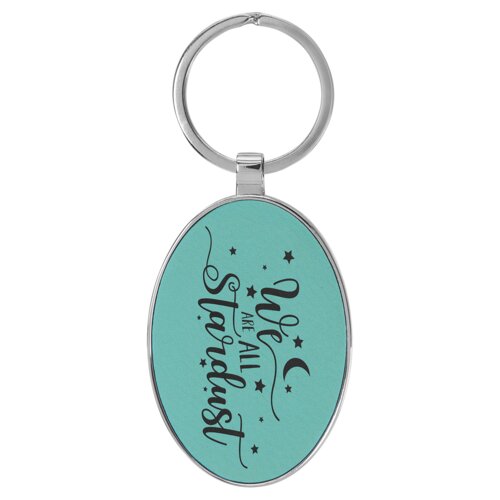 Personalized 3" x 1 3/4" Laserable Leatherette/Metal Teal Oval Keychain Thumbnail