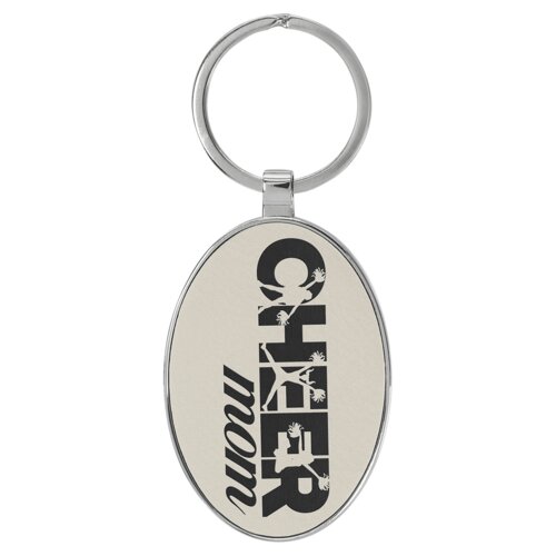 Personalized 3" x 1 3/4" Laserable Leatherette/Metal White/Black Oval Keychain Thumbnail