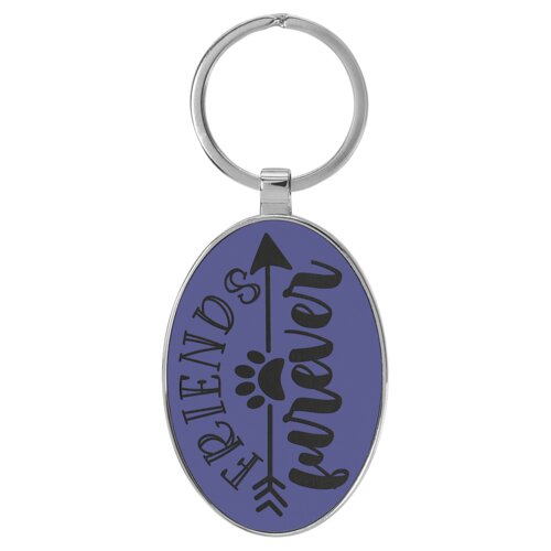 Personalized 3" x 1 3/4" Laserable Leatherette/Metal Purple Oval Keychain Thumbnail