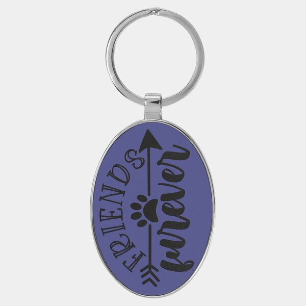 Personalized 3" x 1 3/4" Laserable Leatherette/Metal Purple Oval Keychain Thumbnail