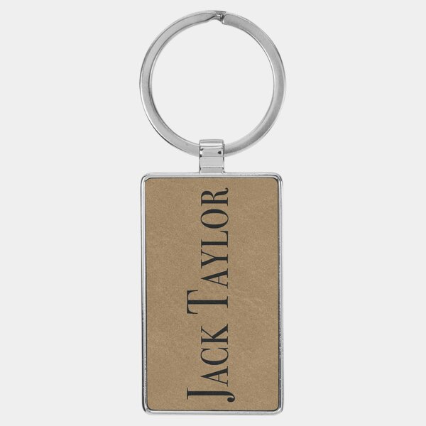 Personalized 2 3/4" x 1 1/4" Laserable Leatherette/Metal Light Brown Rectangle Keychain Thumbnail