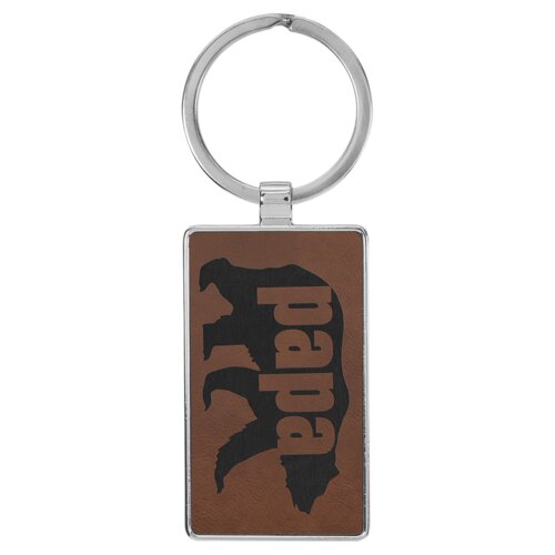 Personalized 2 3/4" x 1 1/4" Laserable Leatherette/Metal Dark Brown Rectangle Keychain Thumbnail