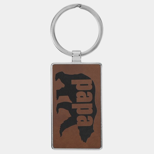 Personalized 2 3/4" x 1 1/4" Laserable Leatherette/Metal Dark Brown Rectangle Keychain Thumbnail