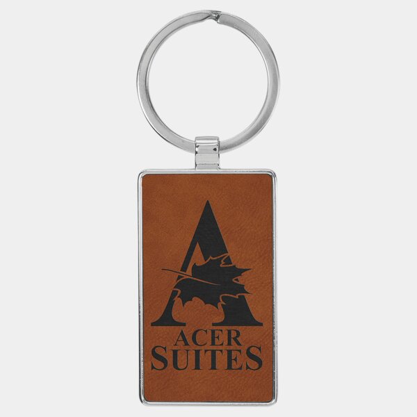 Personalized 2 3/4" x 1 1/4" Laserable Leatherette/Metal Rawhide Rectangle Keychain Thumbnail