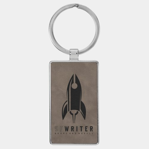 Personalized 2 3/4" x 1 1/4" Laserable Leatherette/Metal Gray Rectangle Keychain Thumbnail