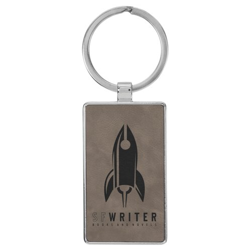 Personalized 2 3/4" x 1 1/4" Laserable Leatherette/Metal Gray Rectangle Keychain Thumbnail