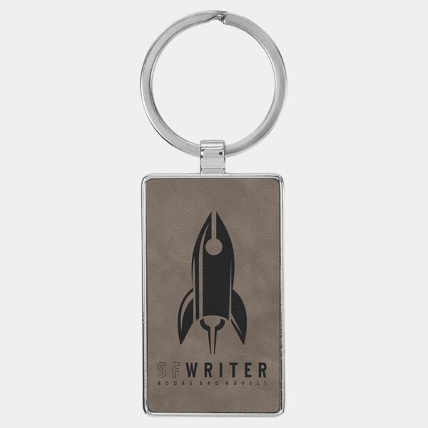 Personalized 2 3/4" x 1 1/4" Laserable Leatherette/Metal Gray Rectangle Keychain Thumbnail