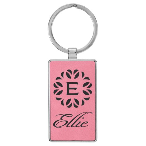 Personalized 2 3/4" x 1 1/4" Laserable Leatherette/Metal Pink Rectangle Keychain Thumbnail