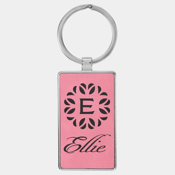 Personalized 2 3/4" x 1 1/4" Laserable Leatherette/Metal Pink Rectangle Keychain Thumbnail
