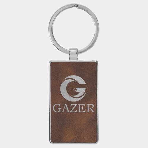 Personalized 2 3/4" x 1 1/4" Laserable Leatherette/Metal Rustic/Silver Rectangle Keychain Thumbnail