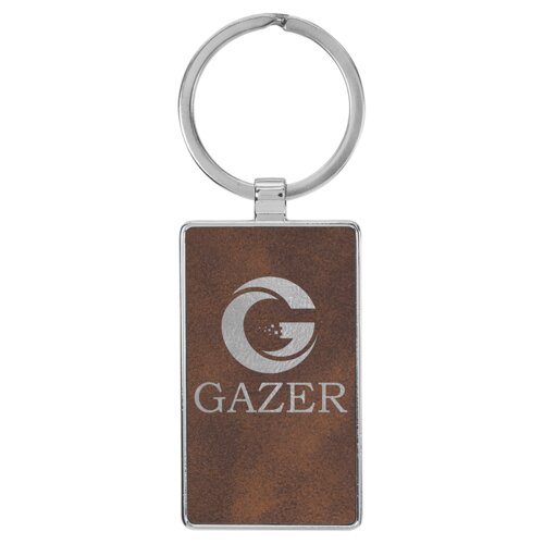 Personalized 2 3/4" x 1 1/4" Laserable Leatherette/Metal Rustic/Silver Rectangle Keychain Thumbnail