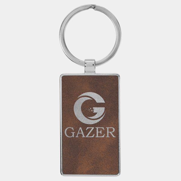 Personalized 2 3/4" x 1 1/4" Laserable Leatherette/Metal Rustic/Silver Rectangle Keychain Thumbnail