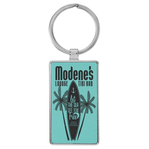 Personalized 2 3/4" x 1 1/4" Laserable Leatherette/Metal Teal Rectangle Keychain Thumbnail