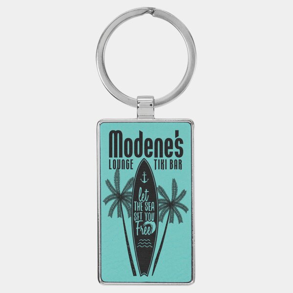 Personalized 2 3/4" x 1 1/4" Laserable Leatherette/Metal Teal Rectangle Keychain Thumbnail