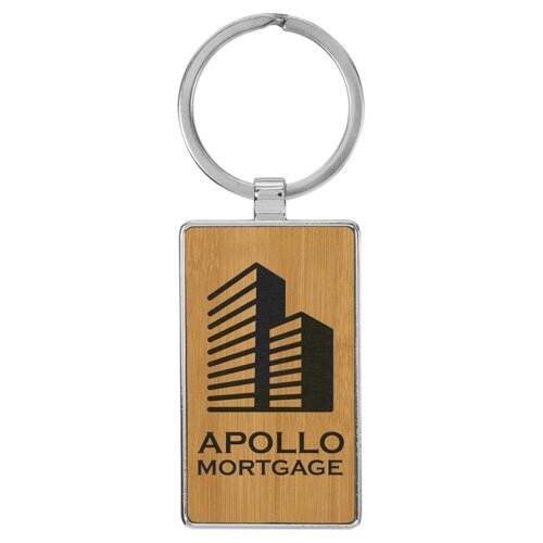 Personalized 2 3/4" x 1 1/4" Laserable Leatherette/Metal Bamboo Rectangle Keychain Thumbnail
