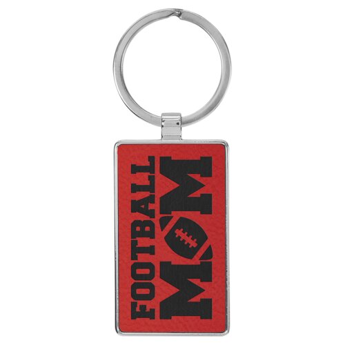 Personalized 2 3/4" x 1 1/4" Laserable Leatherette/Metal Red Rectangle Keychain Thumbnail