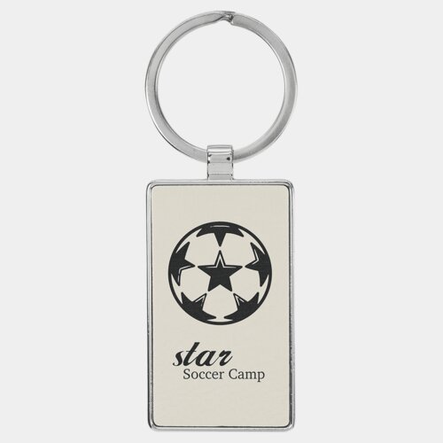 Personalized 2 3/4" x 1 1/4" Laserable Leatherette/Metal White Rectangle Keychain Thumbnail