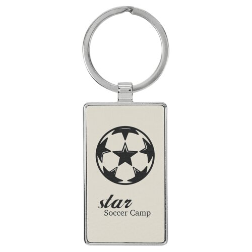 Personalized 2 3/4" x 1 1/4" Laserable Leatherette/Metal White Rectangle Keychain Thumbnail