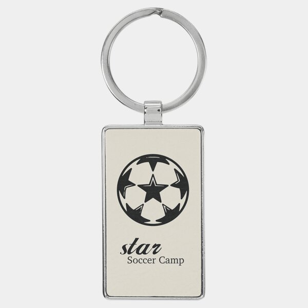 Personalized 2 3/4" x 1 1/4" Laserable Leatherette/Metal White Rectangle Keychain Thumbnail