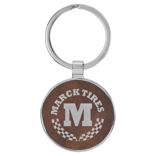 Personalized 1 1/2" Laserable Leatherette/Metal Rustic/Silver Round Keychain Thumbnail