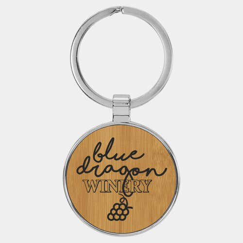 Personalized 1 1/2" Laserable Leatherette/Metal Bamboo Round Keychain Thumbnail