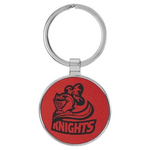 Personalized 1 1/2" Laserable Leatherette/Metal Red Round Keychain Thumbnail
