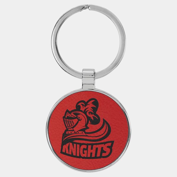 Personalized 1 1/2" Laserable Leatherette/Metal Red Round Keychain Thumbnail