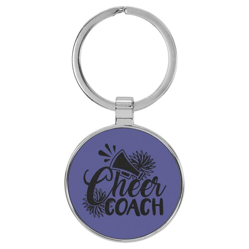 Personalized 1 1/2" Laserable Leatherette/Metal Purple Round Keychain Thumbnail