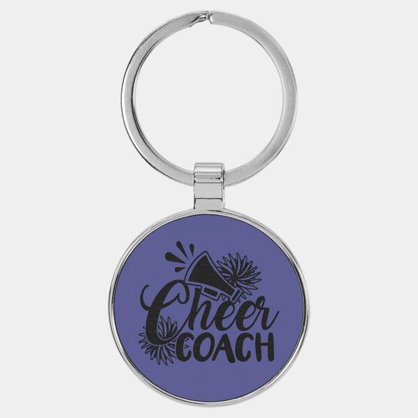 Personalized 1 1/2" Laserable Leatherette/Metal Purple Round Keychain Thumbnail