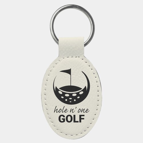 Personalized 3" x 1 3/4" White Laserable Leatherette Oval Keychain Thumbnail