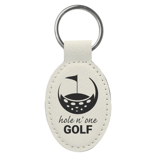 Personalized 3" x 1 3/4" White Laserable Leatherette Oval Keychain Thumbnail