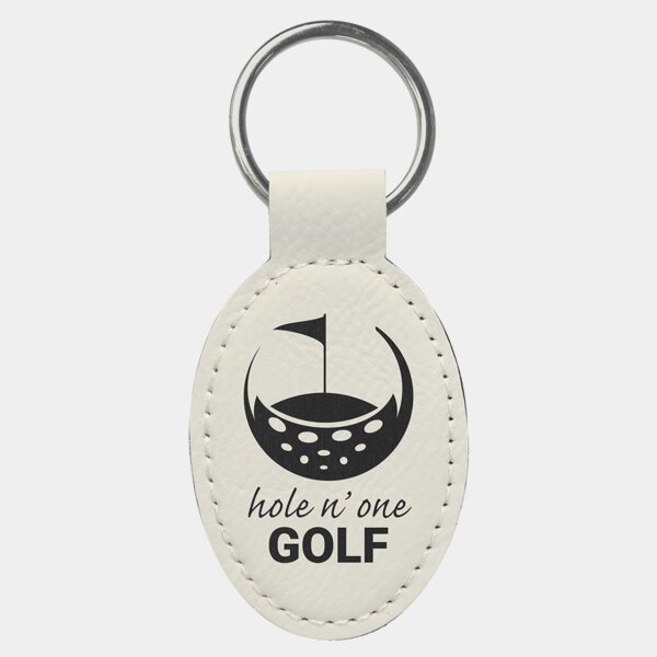 Personalized 3" x 1 3/4" White Laserable Leatherette Oval Keychain Thumbnail