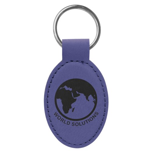 Personalized 3" x 1 3/4" Purple Laserable Leatherette Oval Keychain Thumbnail