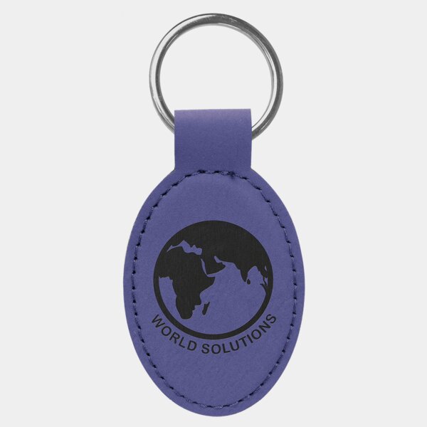 Personalized 3" x 1 3/4" Purple Laserable Leatherette Oval Keychain Thumbnail
