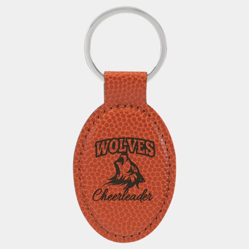 Personalized 3" x 1 3/4" Basketball Laserable Leatherette Oval Keychain Thumbnail