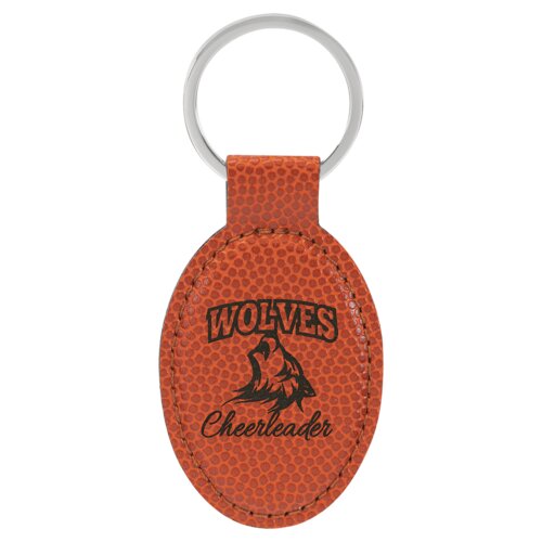 Personalized 3" x 1 3/4" Basketball Laserable Leatherette Oval Keychain Thumbnail