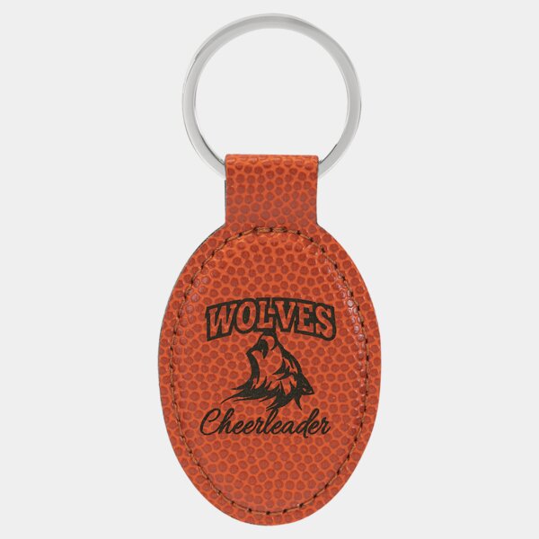 Personalized 3" x 1 3/4" Basketball Laserable Leatherette Oval Keychain Thumbnail