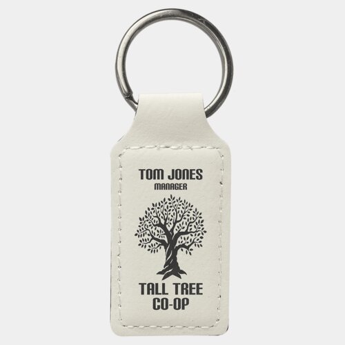 Personalized 2 3/4" x 1 1/4" White Laserable Leatherette Rectangle Keychain Thumbnail